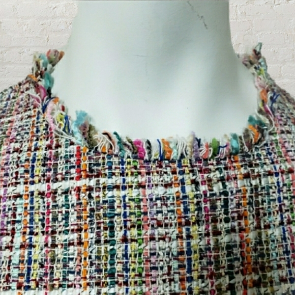 ZARA Trafaluc NWT small multicolor tweed fringe crew neck tshirt w zipper - Picture 2 of 12